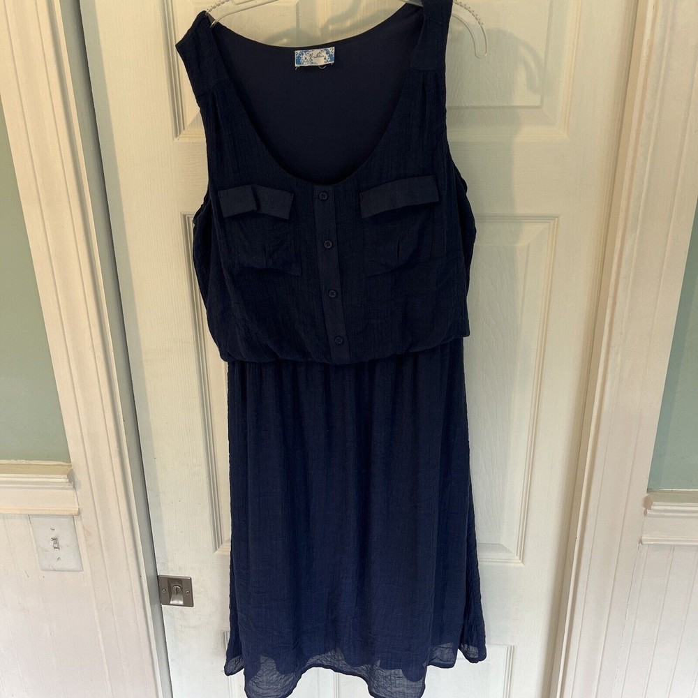 J Glee Navy blue Sleeveless Shirtwaist Dress Size Med cotton blend M 71620-1 C5